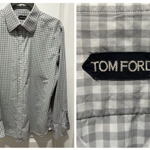 Tom Ford Gray White Gingham Men's Shirt size 42 / 16.5”